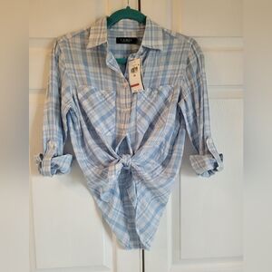 Lauren by Ralph Lauren Light Blue Plaid Button-Up Shirt